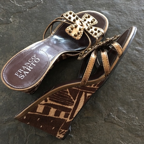 Franco Sarto Open Back Wedge Beaded Sandals - Picture 1 of 8